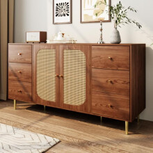 Buffet - MUVOE - 160 x 40 x 90 cm - 2 portas - 3 gavetas - Rattan e madeira