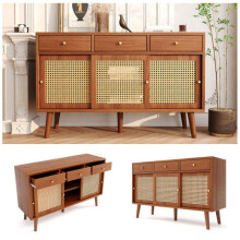 Buffet - MUVOE - 120x40x78 cm - 3 gavetas - 3 portas deslizantes - Nogueira