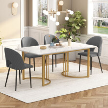 Conjunto de sala de jantar - MUVOE - Mesa 140x80 cm - 4 cadeiras em veludo cinza - Pés ajustáveis - MDF branco