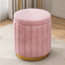 Modern Round Velvet Storage Ottoman, Gold-Plated Base, Pink Vanity Stool, Entryway Foot Stool For Living Room Dorm