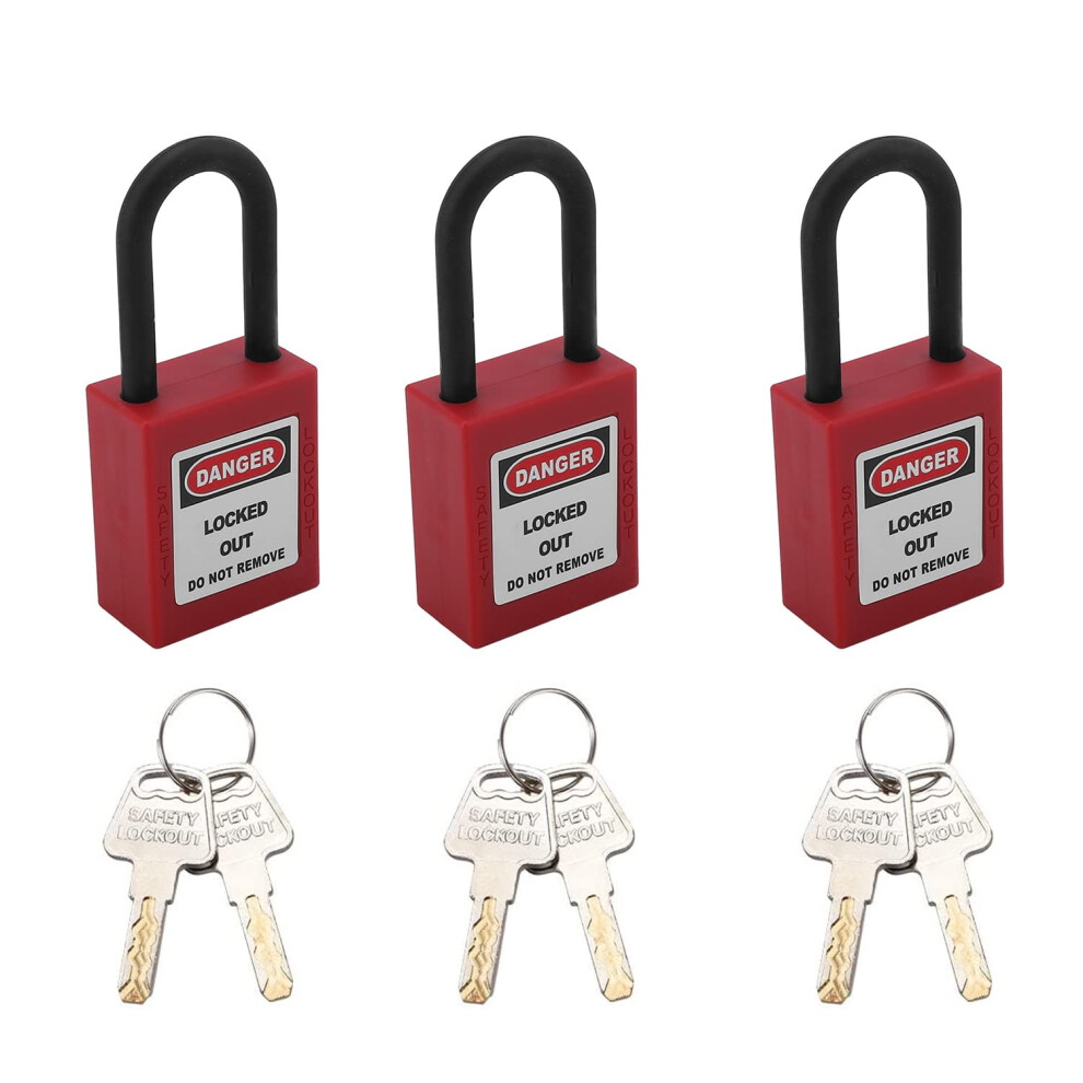 Lockout Tagout Lock Keyed Differently Safety Padlock Nylon Shackle Red Padlock Loto Security Padlock 3 Pc Set 9393856833443