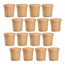 50Sets Disposable Kraft Paper Soup Cups with Lids Light Brown