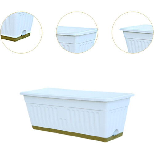 Rectangular Window Box With Drainage For Office White Planter 2