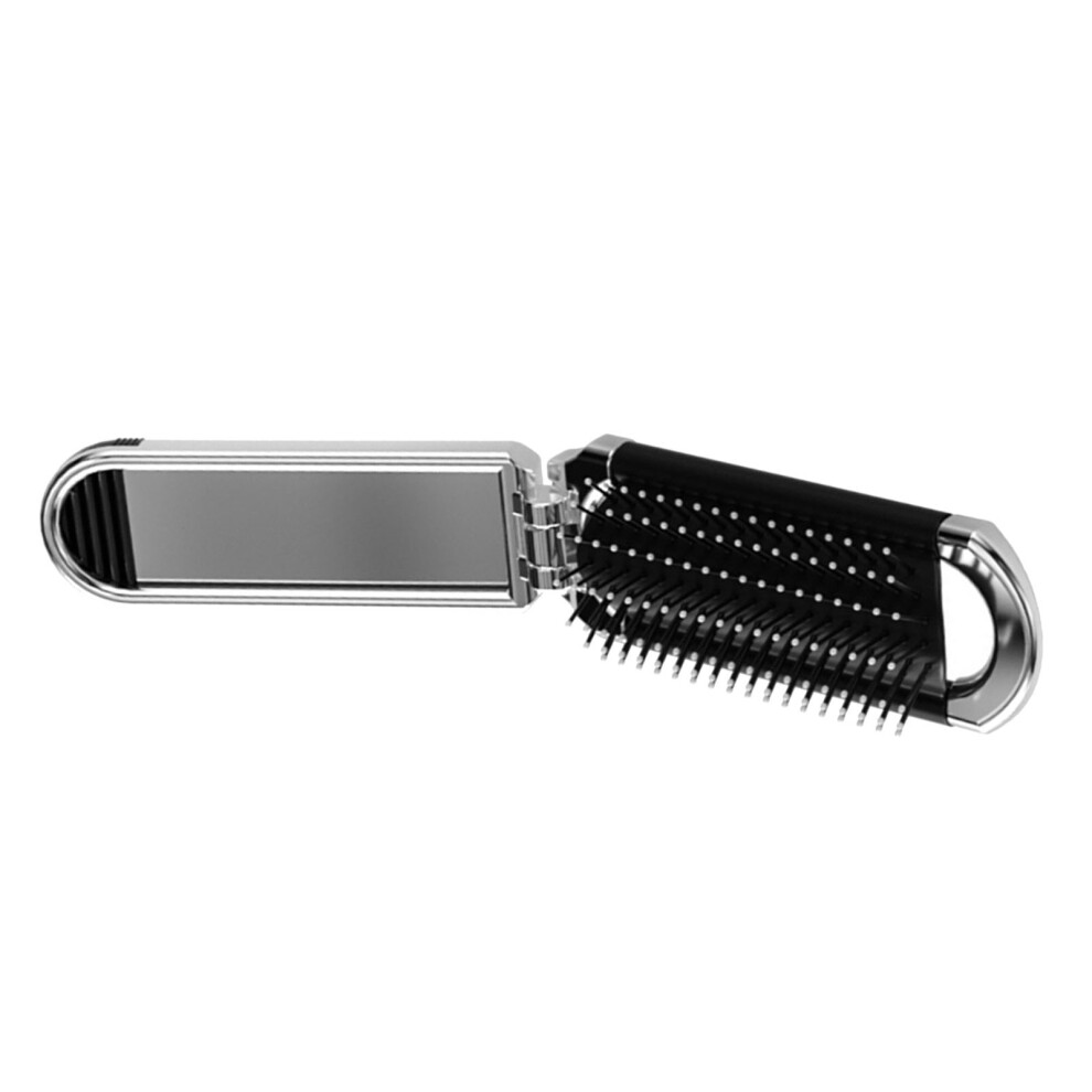 Portable Folding Hair Brush with Mirror, Anti-Static, 40x95x110mm