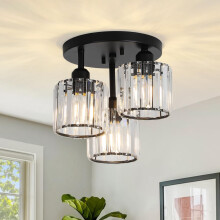 Modern Crystal Chandeliers 3-Light Crystal Lights For Living Room, Black Semi-Flush Ceiling Light Fittings For Hallway
