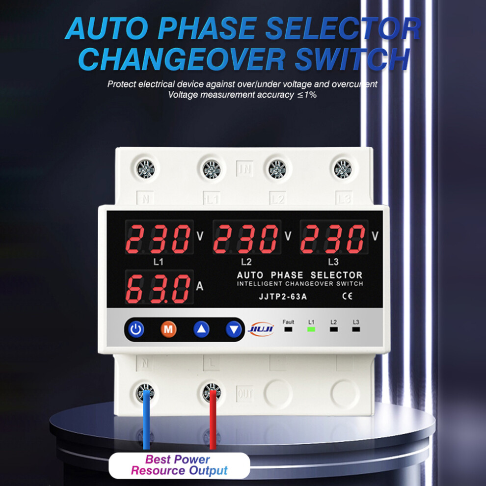 3P Digital Voltage Overcurrent Protector 63A, Auto Reset, 220V 9341351103585