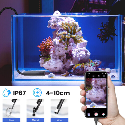 Endoscope Camera with Light,1920P HD Borescope,6 Adjustable LED Lights, IP67 Waterproof for iPhone, iPad and Android Phone 1