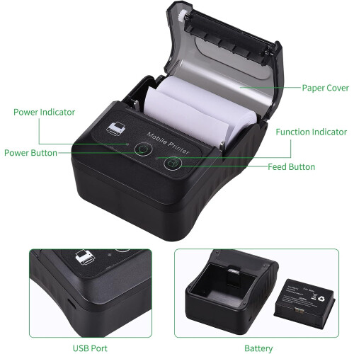 Mini Label Printer 58mm Portable Bluetooth Handheld Thermal Receipt Printer Android iOS Compatible Medium 2