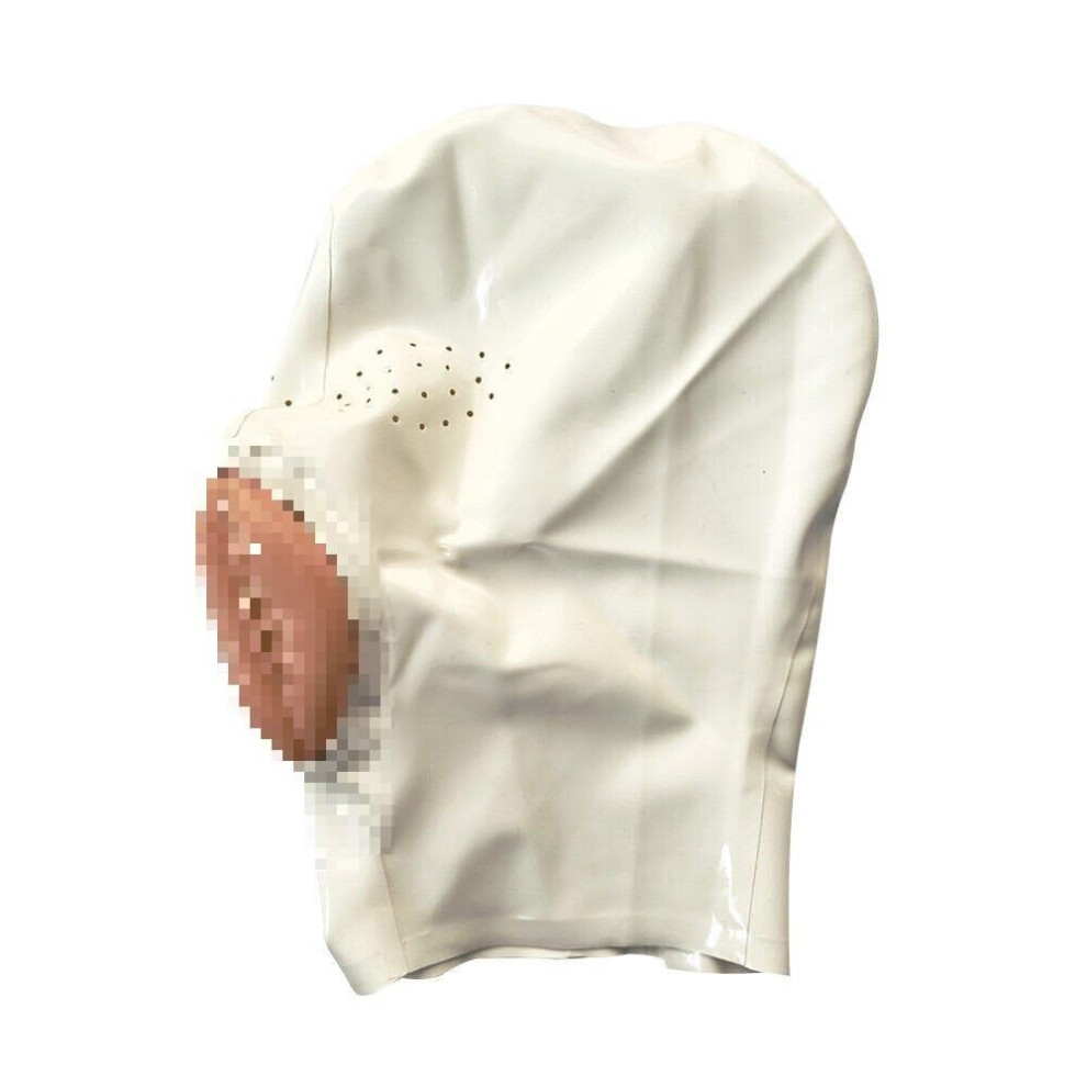 Halloween Hood Face Masker, Latex Head Cover Mask, Back Zip, Breathable White M Size, For Cosplay Nightclub Prom Fetish