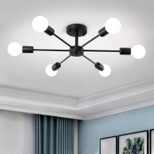 Modern Sputnik Chandeliers 6-Light Semi-Flush Mount Ceiling Light Black Pendant Lighting Bedroom Living Room