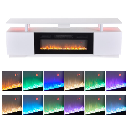 Living And Home Recessed Electric Fireplace TV Stand with Remote Control 2