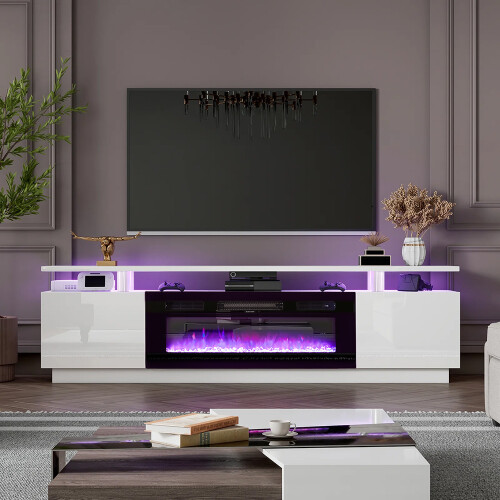 Living And Home Recessed Electric Fireplace TV Stand with Remote Control 1
