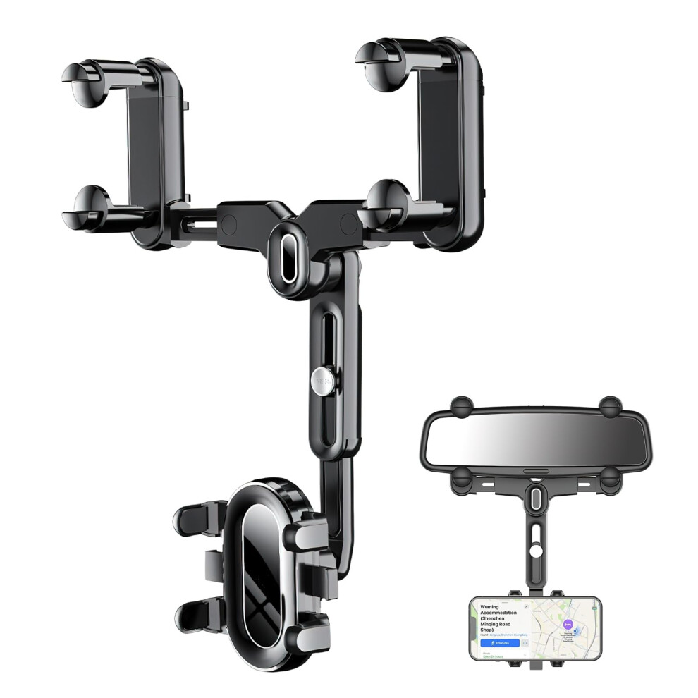 Rear View Mirror Phone Holder 360 Degree Rotatable Retractable Car Mount For All Smartphones And Vehicles 9016109972187