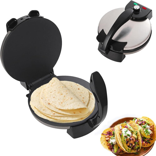 Electric Roti Maker 12 Inch Automatic Tortilla Machine With Adjustable Temperature, Double-Sided Heating, Silver 1