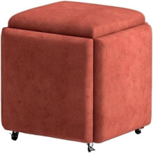 5 In 1 Stackable Nesting Foot Rest Swivel Casters Orange 35cm Cube Sofa Dressing Chair For Living Room Or Bedroom