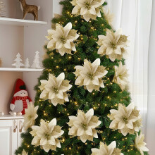 24 Pieces Artificial Christmas Tree Flowers Xmas Festive Poinsettia Flowers Ornament Set