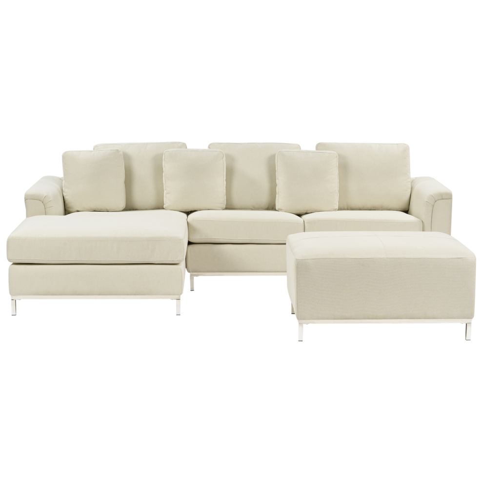 Corner Sofa 5 Seater OSLO Fabric Beige with Ottoman Right Hand