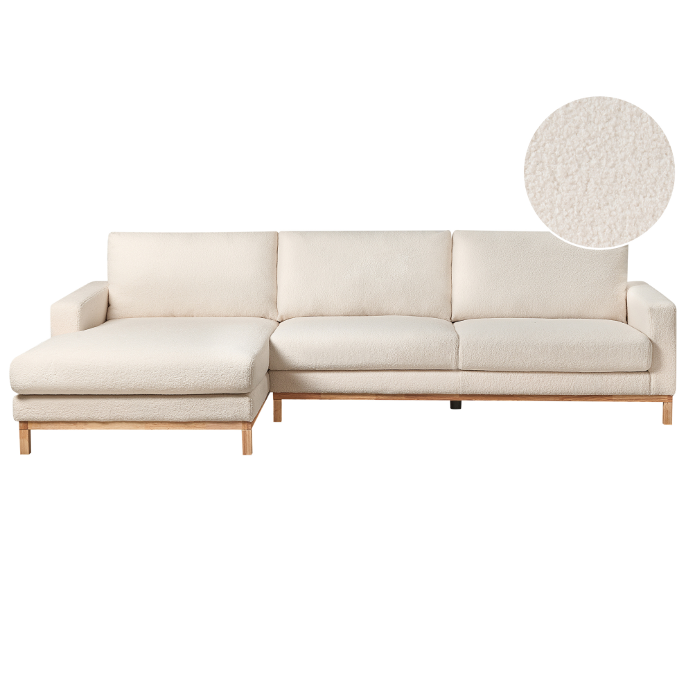 Corner Sofa 4 Seater SIGGARD Boucle White Right Hand