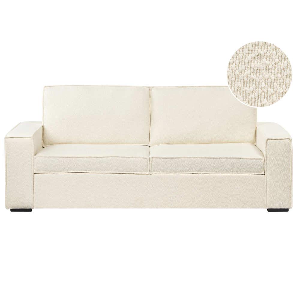 Sofa Bed 3 Seater VUOKATTI Boucle Off-White