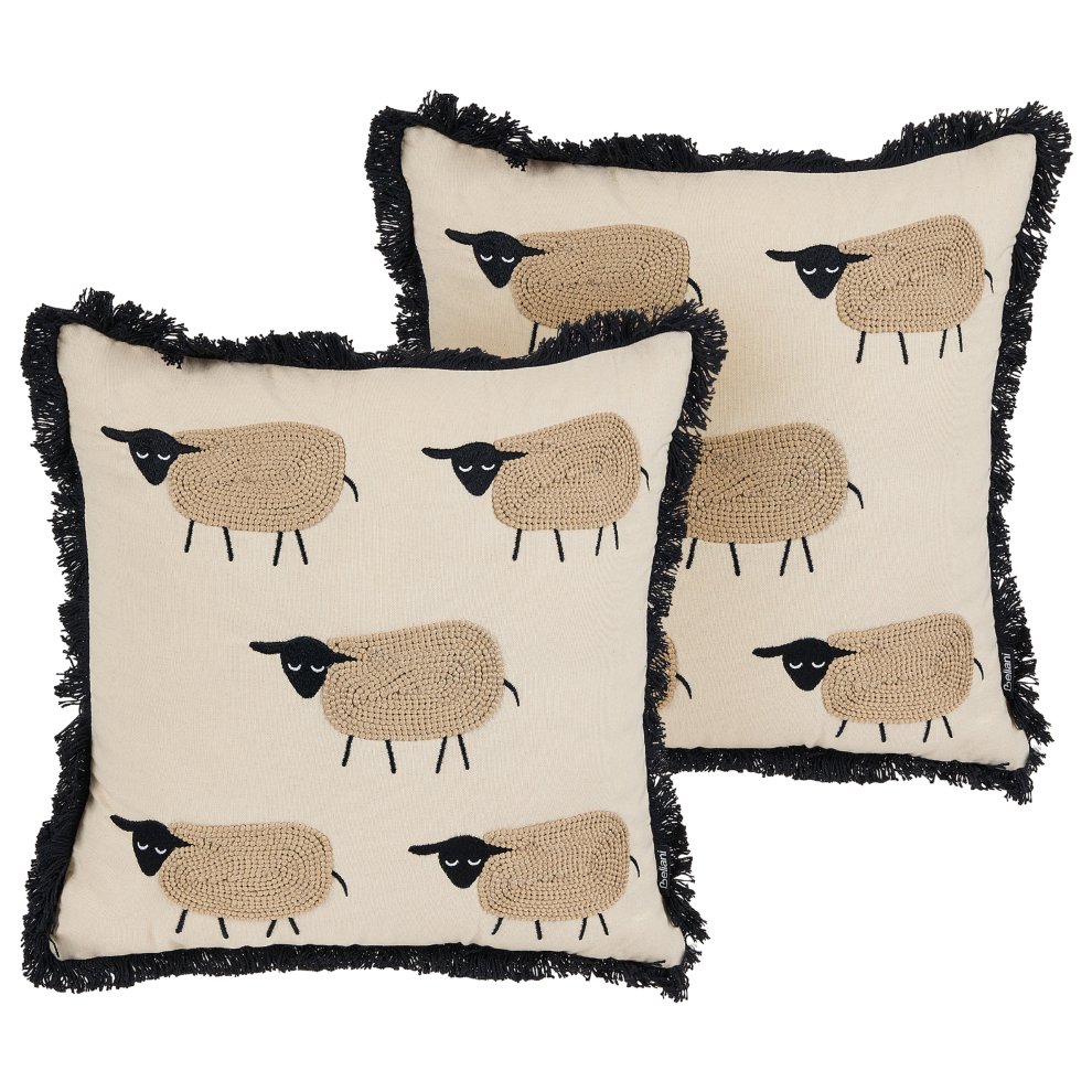 Set of 2 Decorative Cushions BANNU Boucle 45 x 45 cm Beige