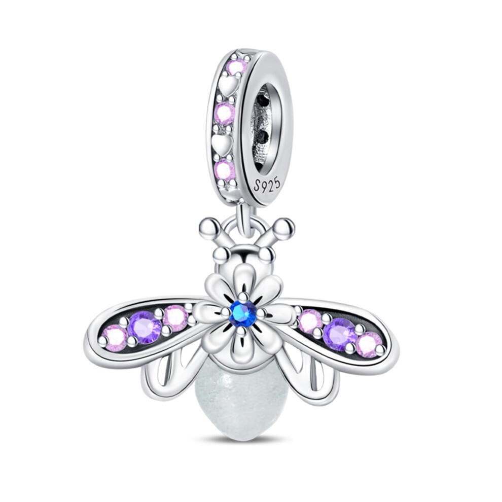 Charms for Pandora 925 Silver Bead Bracelets Necklace Pendant Jewelry Women Family Friends Purple Firefly Glow In Dark