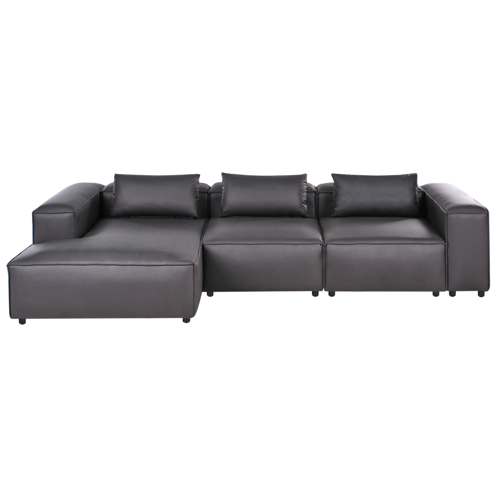 Modular Corner Sofa 4 Seater BRANDE Faux Leather Black Right Hand