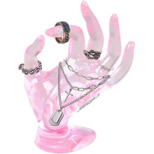Hand OK Gesture Ring Display Stand Clear Bracelet Hand Display Support Pink Jewelry Display Ring Holder Hand Plastic Mannequin Hand Stand