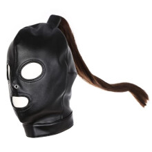 Latex Unisex Hood Mask White PU Leather Look Cosplay Hair Ponytail Headgear Chest Belt Accessory
