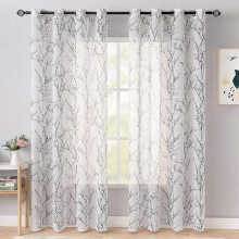 2 Panels Curtains Branch Pattern Printed Semi-Sheer Window Curtain Smooth Elegant Durable Decoration Treatment 140x275CM(LXH) Black
