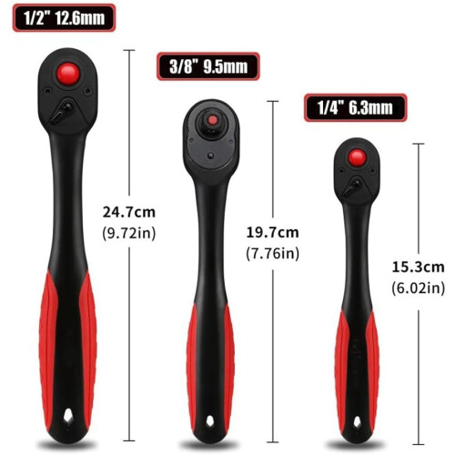 3-Piece 72 Teeth Bent Handle Ratchet Wrench Set Large, Medium, Small Bi-Directional Quick Socket Tool 1