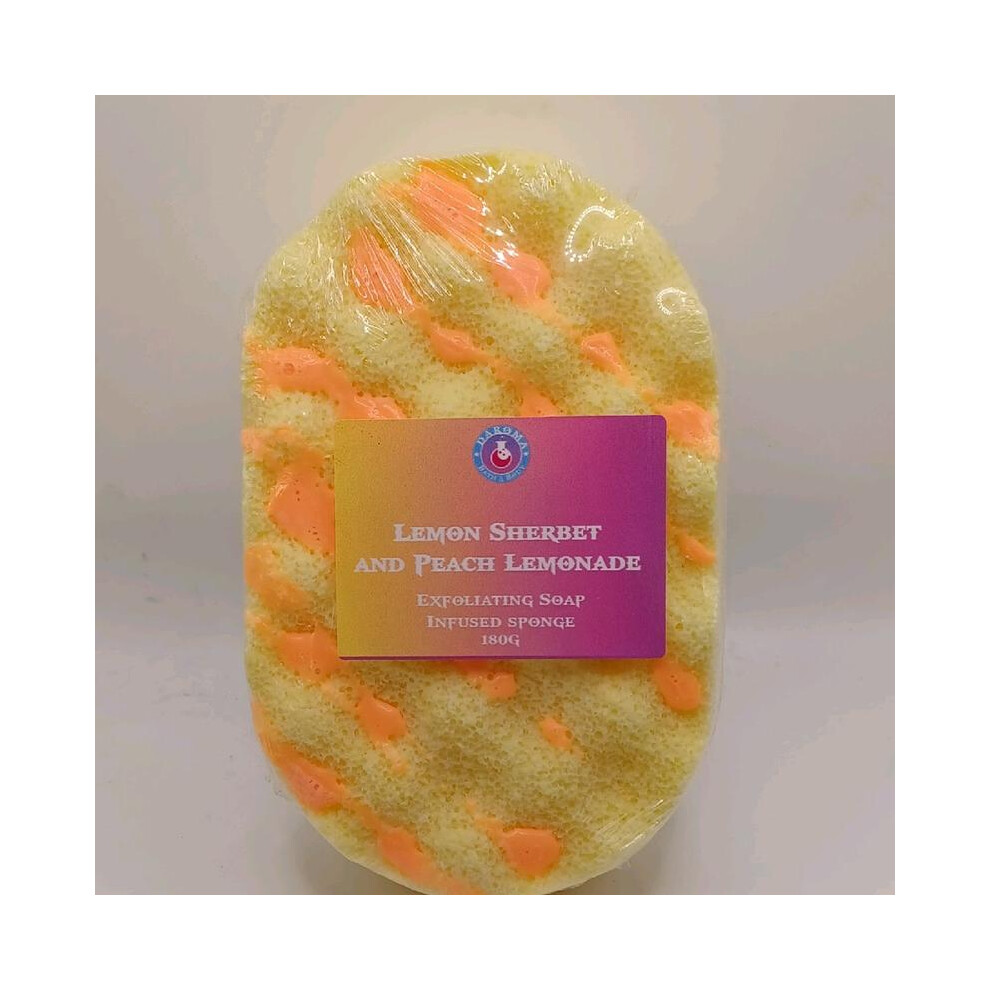 (Lemon Sorbet peach lemonade) Exfoliating Soap filled  sponge - Highly scented- sls free box