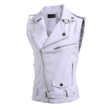 Men's Cowhide Black Leather Biker Waistcoat Sleeveless Steampunk Vest Brando Style Cowl Leather Vest Size M Color White