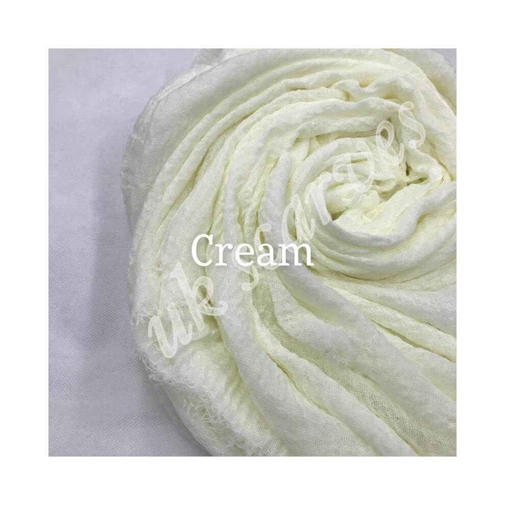 (CREAM) CRIMP CRINKLE HIJABS Scarf Ladies Plain Maxi Headscarf Crimp Scarves Shawl Ruffle-image-OPC-PKMRN8S-NEW