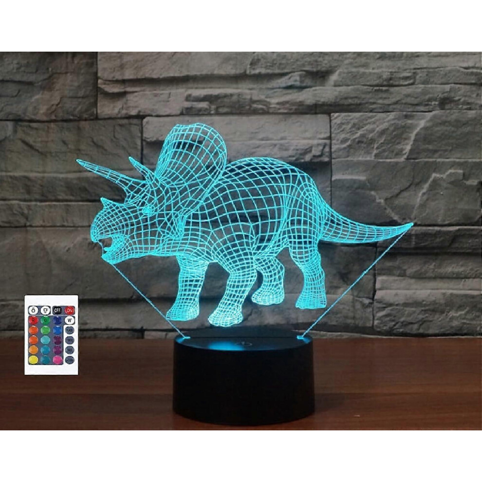 Kikidex (As Show, One Size) Xyc 3D Dinosaur Remote Control 16 Color Night Lights Illusion Acrylic Led Table Bedside Lamp Children Bedroom Desk Decor Birthday