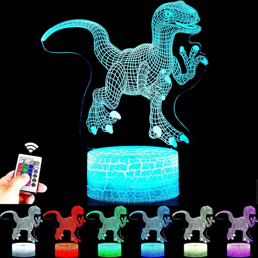 Kikidex (As Show, One Size) Xyc Dinosaur Toys, 16 Colors 3D Illusion Lamp,Acrylic Dimmable Remote Control Night For Kids Boys Girl Christmas Birthday Ha Light