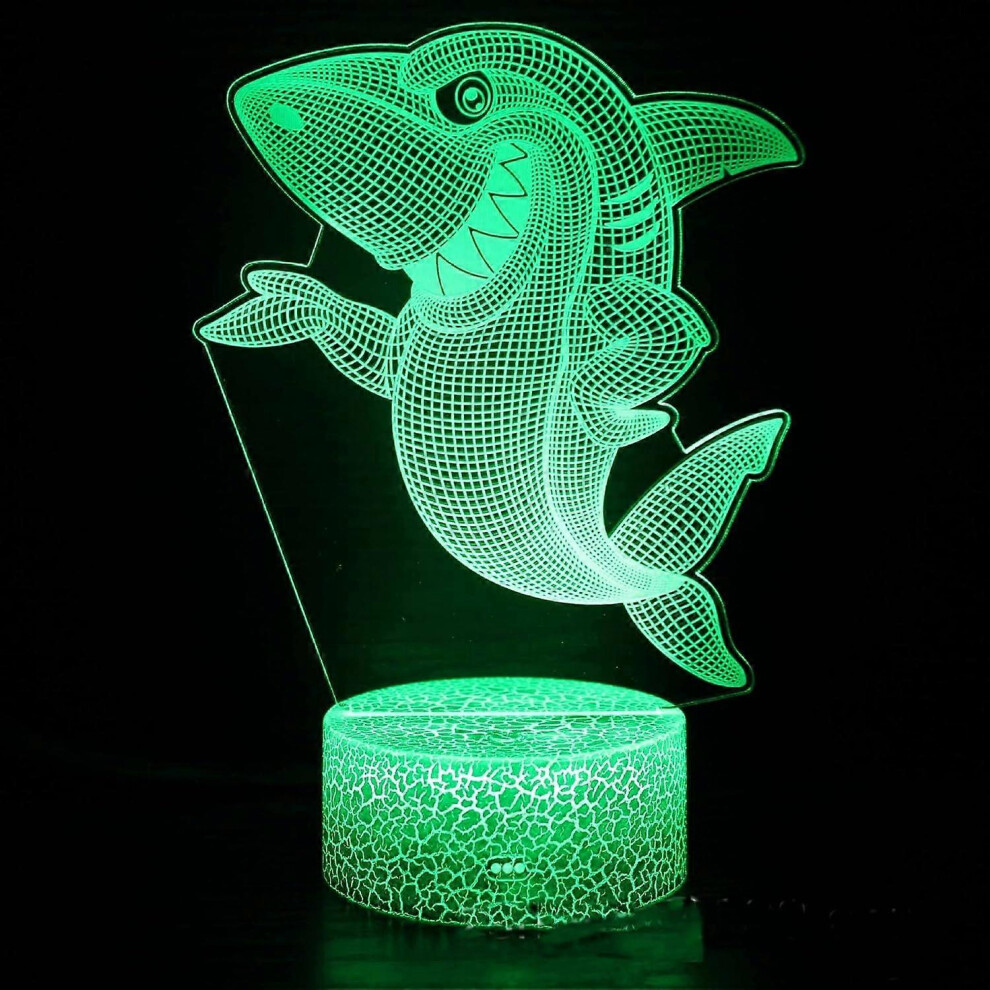 Kikidex (As Show, One Size) Xyc 3D Shark Fish Night Lamp Illusion 7 Color Changing Touch Switch Table Desk Decoration Lamps Gift With Acrylic Flat Abs B Light