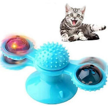 Windmill Cat Toys, Turntable Interactive Cat Toy with Suction Cup Brush for Cat Tooth Cleaning Scratching,Wall Mount Cat Spinner with Rotatable Toy ba