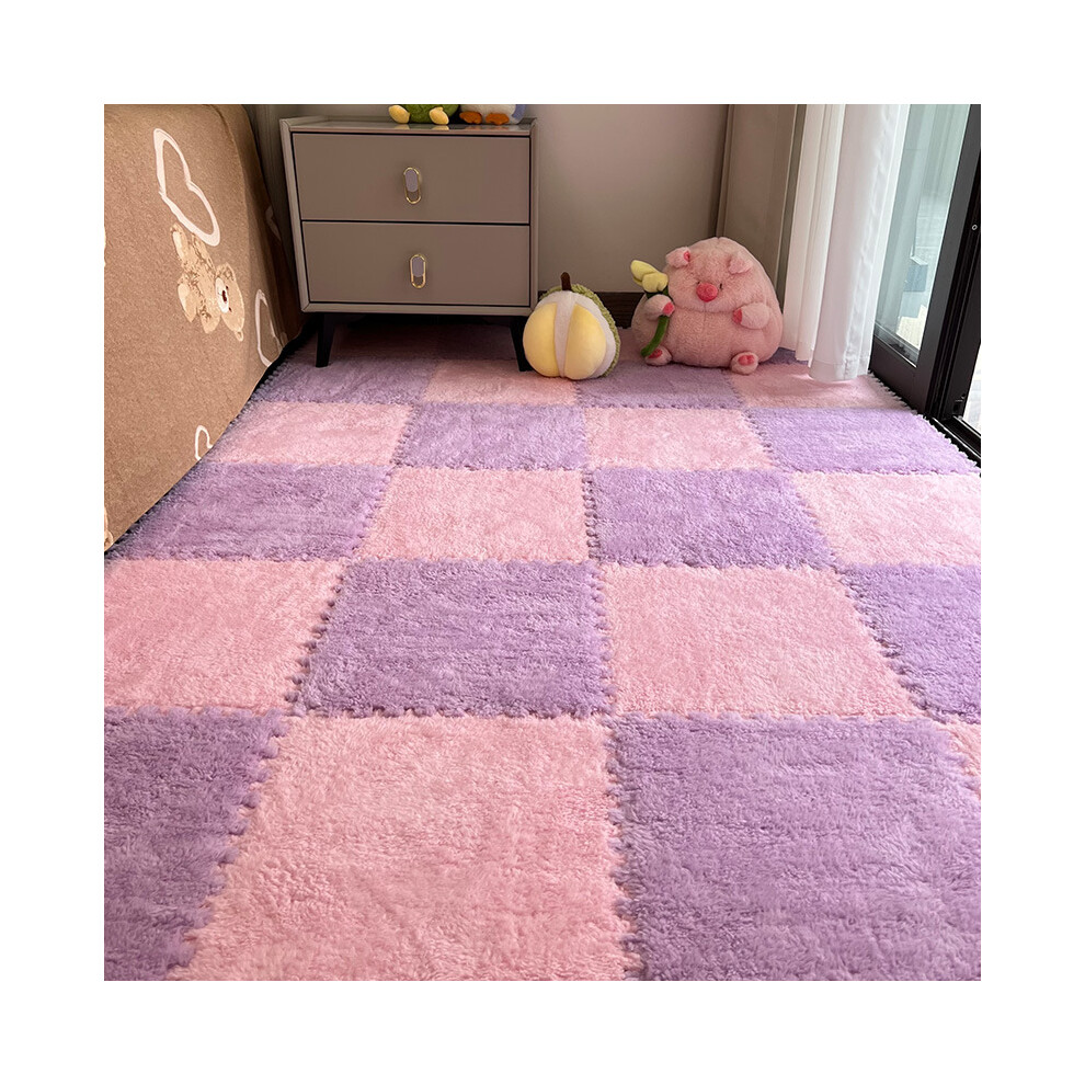 (Pink * Purple, 30*30*1CM) Bedside plush carpet Bedroom fully covered with splicing foam floor mat can be cut for girls' room Tatami mat household-image-OPC-PKMRR9V-NEW
