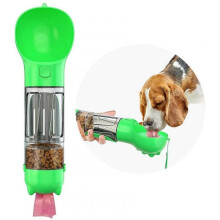 Portable Dog Water Bottle, 4 in 1 Pet Waterer with Drinking Bowl, Food Storage Room, Poop Bag, Poop Shovel,  BPA-free  (green)