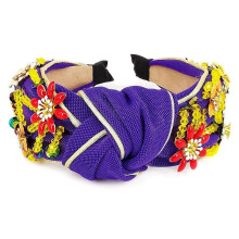 Rhinestone Crystal Wide Headbands Knot Turban Fashion Vintage Hairband Elastic Hair Hoops Hair Accessories for Women Girls,Purple (Purple)