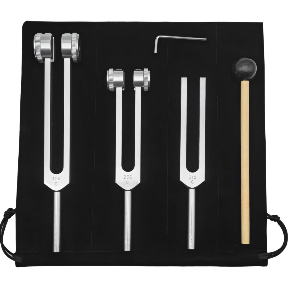 Complete Tuning Forks Healing Set 128 Hz 256 Hz 512 Hz With Wooden Mallet Aluminum Alloy Forks Storage Bag