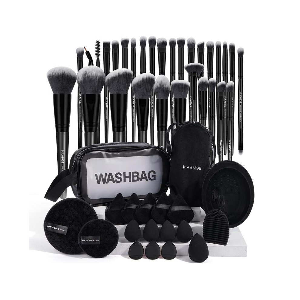 Black (., 49Pcs/Set) Maange Portable Makeup Tool Set, 49Pcs/Set Soft Makeup Brushes, Beauty Sponges, Powder Puff, Face Wash Puffs, Brush Cleaner Mat &