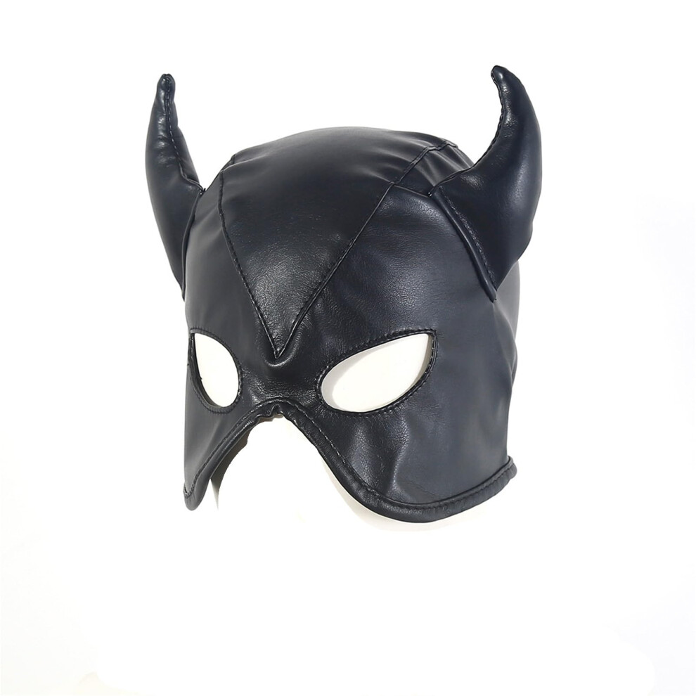 Black Bdsm Restraint Harness Pu Leather Head Mask One Size Masquerade Cosplay Hood