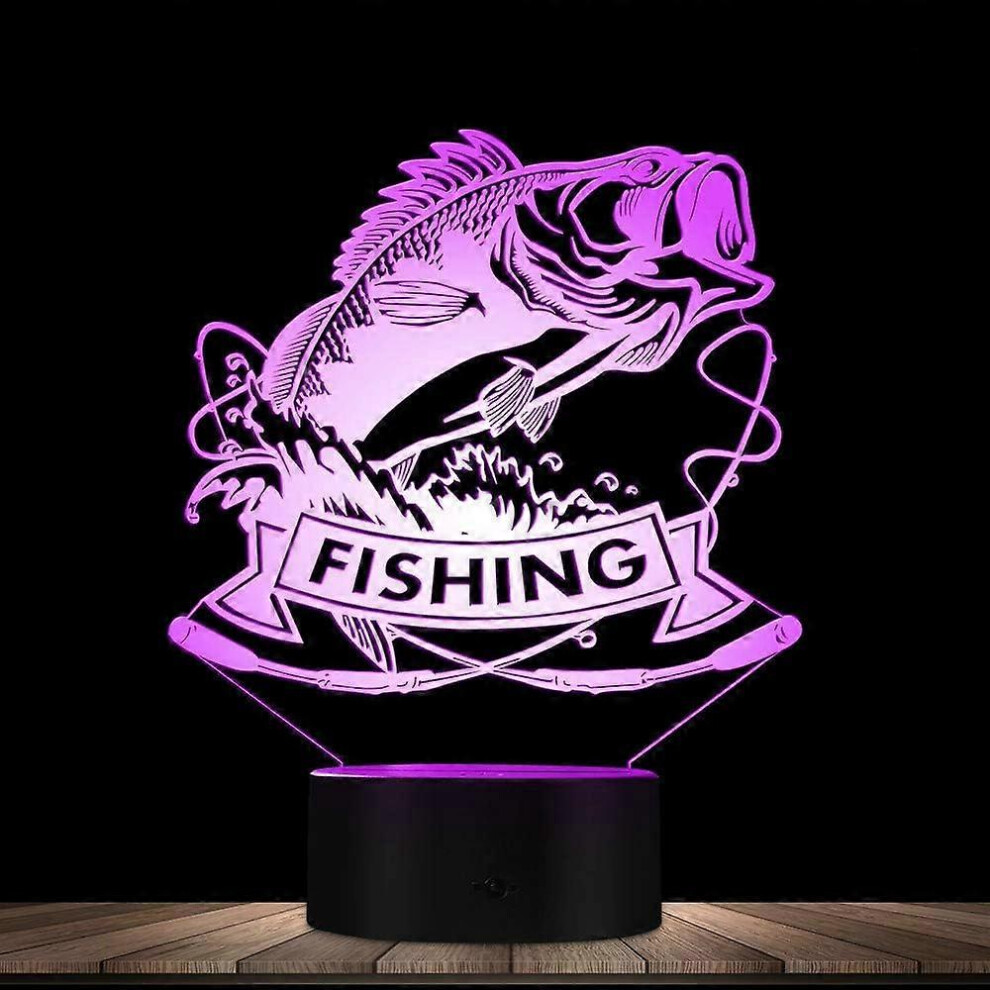Kikidex (As Show, One Size) Xyc 3D Fishing Fish Night Led Touch Switch Decor Table Desk Optical Illusion Lamps 7 Color Changing S Led Table Lamp Light