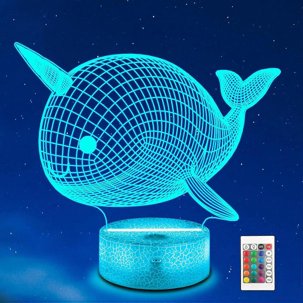 Kikidex (As Show, One Size) Xyc Narwhal 3D Lamp Night Unicorn Whale 3D Illusion Lamp For Kids, 16 Colors Changing With Remote, Kids Bedroom Decor As Xma Light