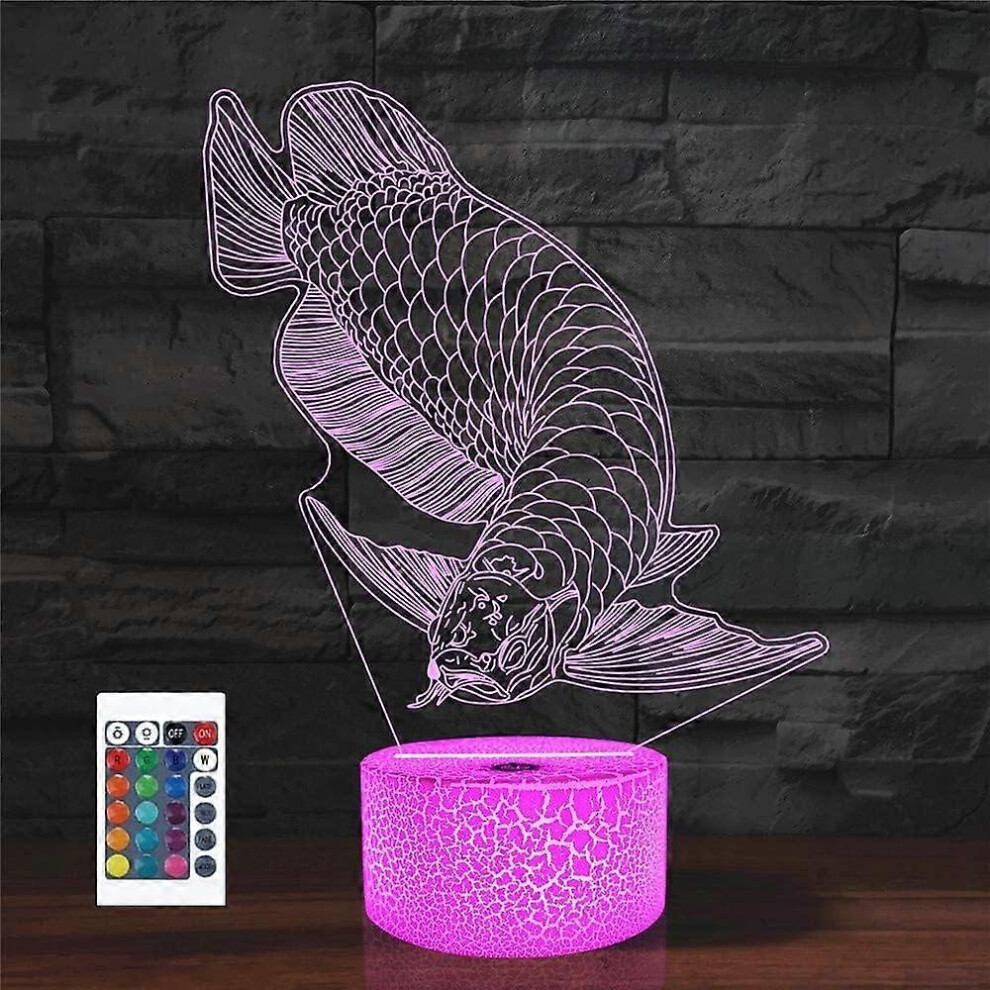 Kikidex (As Show, One Size) Xyc 3D Fish Remote Control 16 Color Night Lights Illusion Acrylic Led Table Bedside Lamp Children Bedroom Desk Decor Birthday Chri