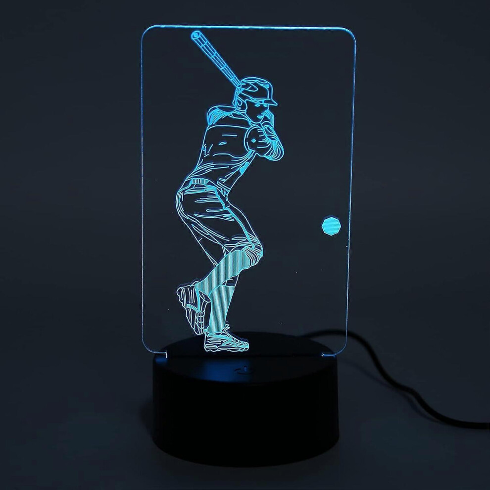 Kikidex (As Show, One Size) Xyc 3D Baseball Player Pattern Illusion Lamp 3D Night 7 Color Change Decor Lamp With Touch Switch Xmas Decoration Usb Or Bat Light