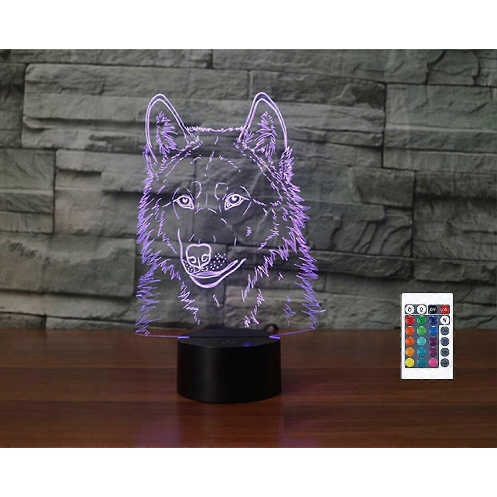 Kikidex (As Show, One Size) Xyc 3D Wolf Remote Control 16 Color Night Lights Illusion Acrylic Led Table Bedside Lamp Children Bedroom Desk Decor Birthday Chri