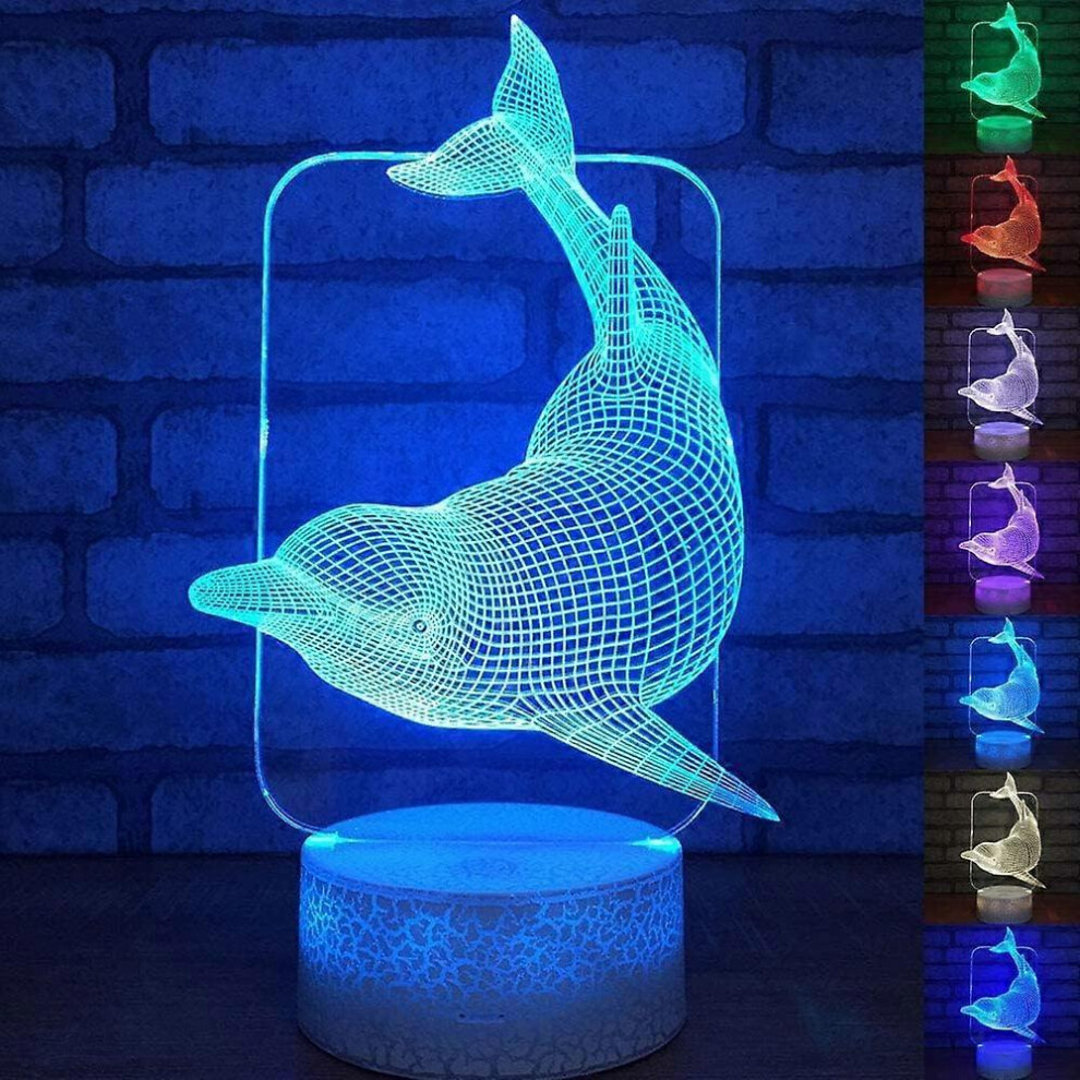 Kikidex (As Show, One Size) Xyc 3D Dolphin Night Table Desk Optical Illusion Lamps 7 Color Changing S Led Table Lamp Xmas Home Love Birthday Childr Light