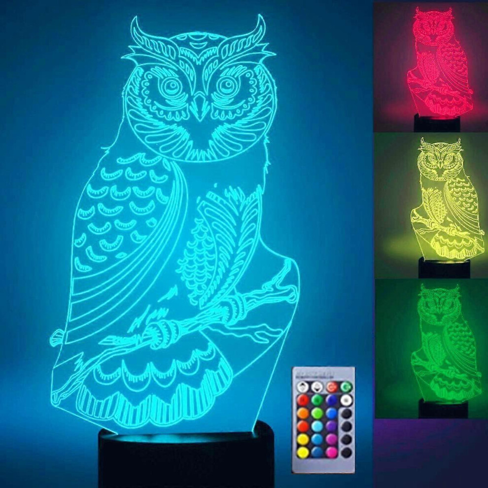 Kikidex (As Show, One Size) Xyc 3D Owl Eagle Night Table Desk Optical Illusion Lamps 16 Color Changing S Led Table Lamp Xmas Home Love Birthday Chi Light